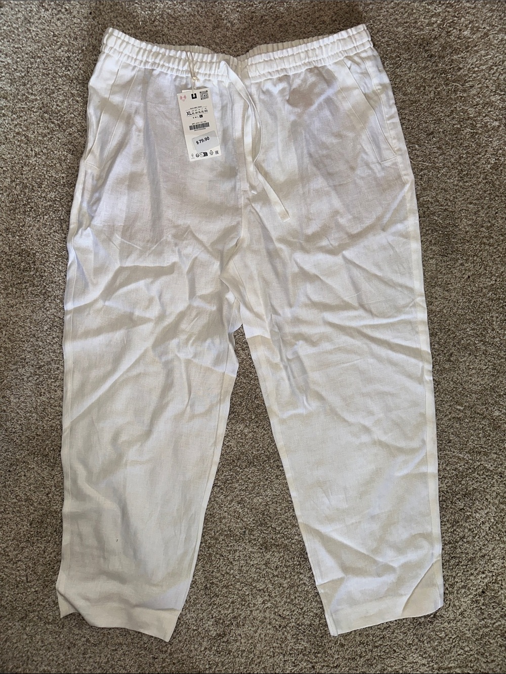 Zara MEN’S White Linen-Blend Drawstring Chinos